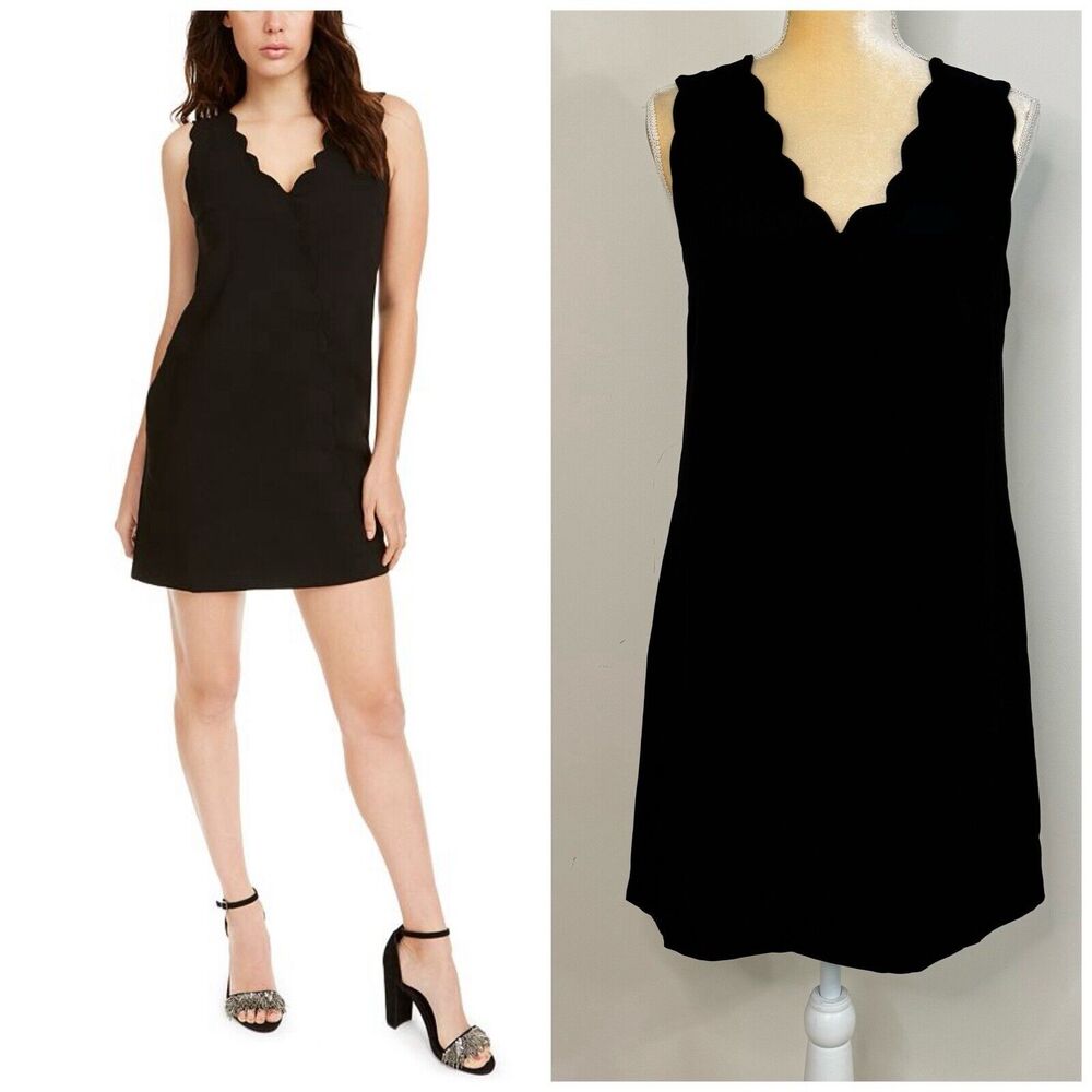 Anthropologie Foxiedox Lina Scalloped Cocktail Dress Size M Black Pockets